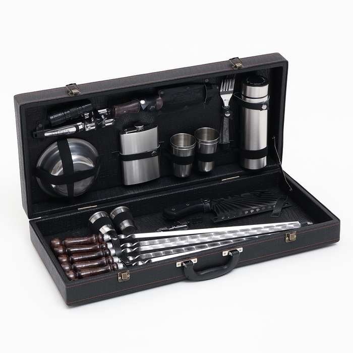 Набор с шампурами подарочный  Набор с шампурами подарочный "Буйвол" №30, в кейсе из эко-кожи