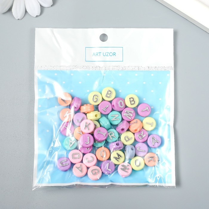 Бусины для творчества пластик Бусины для творчества пластик "Английские буквы серебро" разноцвет набор 15 гр 0,6х1х1 см