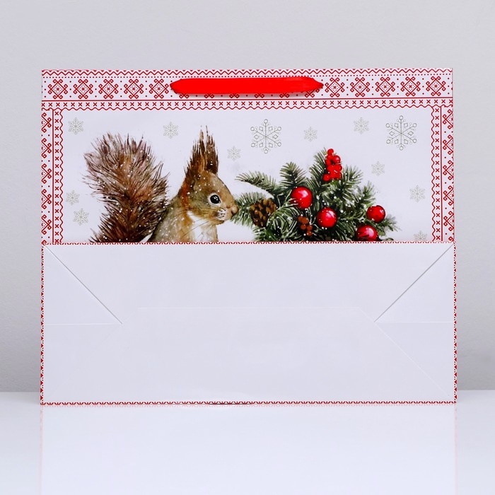 Новый год. Пакет ламинированный горизонтальный Новый год. Пакет ламинированный горизонтальный "Белочка!",49 х 40 х 19 см.