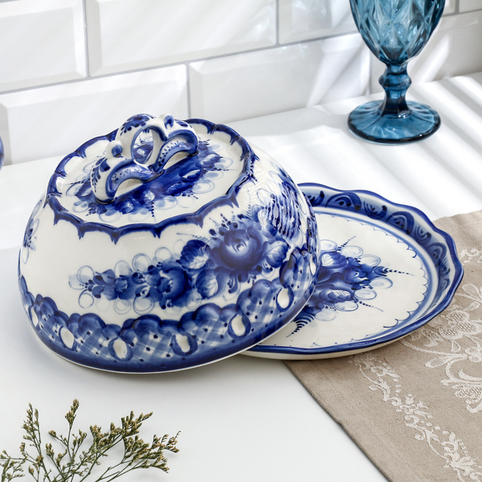 Блинница, гжель, фарфор, 13х25 см Блинница, гжель, фарфор, 13х25 см