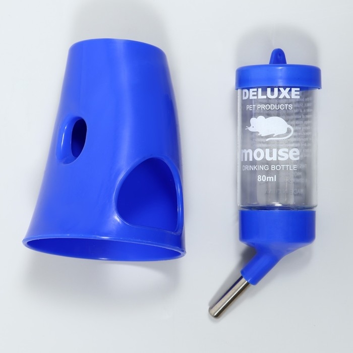 Поилка 80 мл с основанием-домиком для мелких грызунов, 8 х 8 х 16,5 см, синяя Поилка 80 мл с основанием-домиком для мелких грызунов, 8 х 8 х 16,5 см, синяя