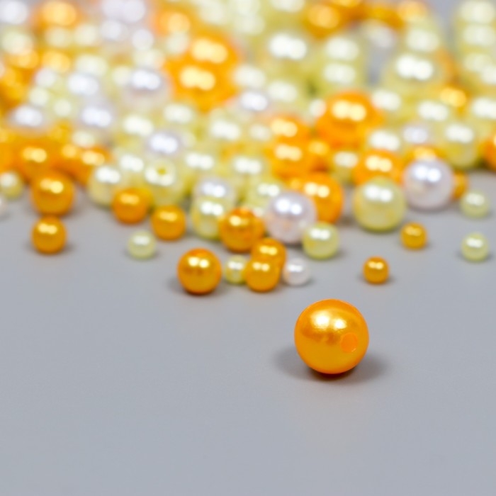 Бусины для творчества пластик Бусины для творчества пластик "Круглые. Ассорти жёлтое" d=3-8 мм, набор 10 гр