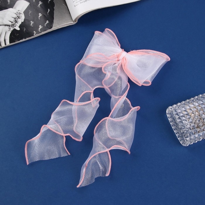 Зажим для волос  Зажим для волос "Школьница" бантик, 13х23 см, белый с розовым кантиком