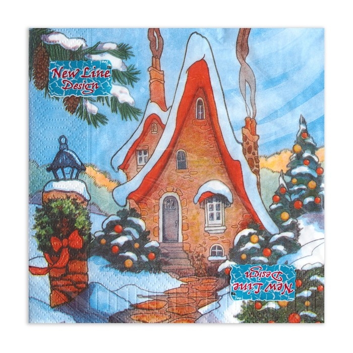 Новый год. Салфетки бумажные New Line Design «Зимний домик», 33х33 см, 3 слоя 20 листов