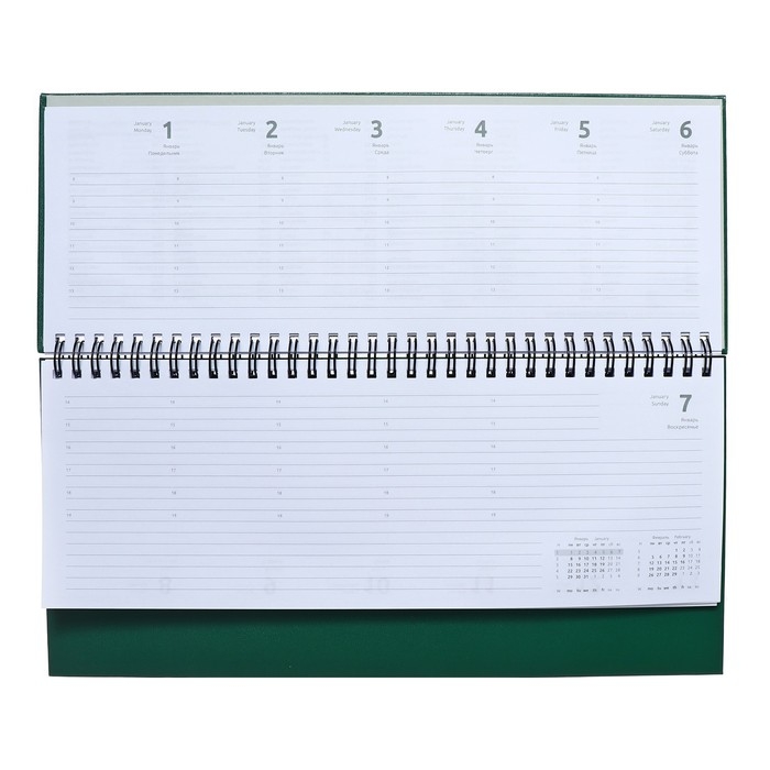 Планинг датированный 2024 года, 294 х 142 мм, 64 листа, на гребне, Attomex.Orion, твёрдая обложка бумвинил, блок 70 г/м2, зелёный