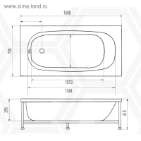 Ванна акриловая Eurolux LAIT Х15070, 150x70x40 см, без каркаса и панели