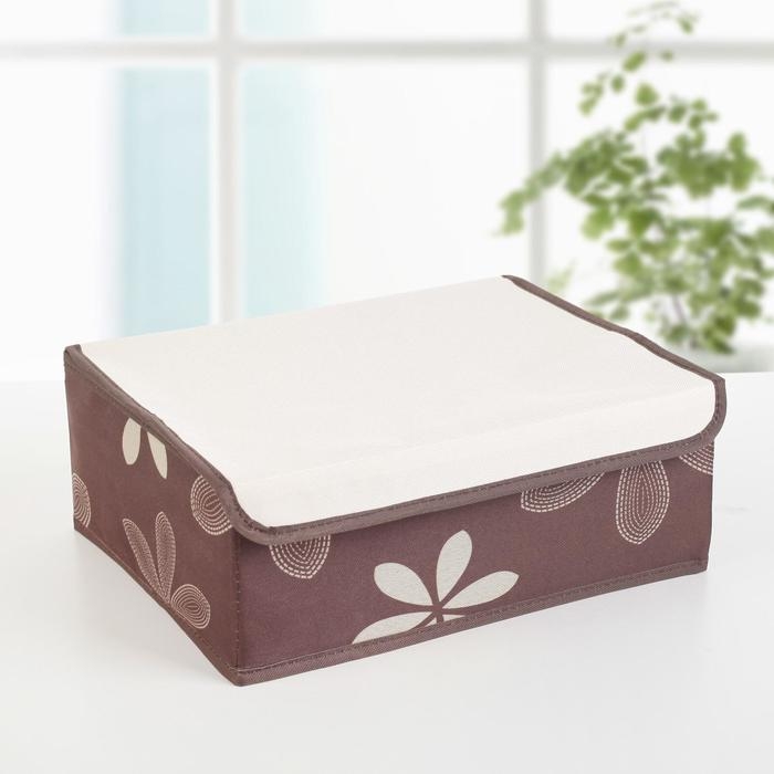 Набор органайзеров для хранения белья с крышкой «Листочки», 3 шт, 32×24×12 см, цвет коричневый Набор органайзеров для хранения белья с крышкой «Листочки», 3 шт, 32×24×12 см, цвет коричневый