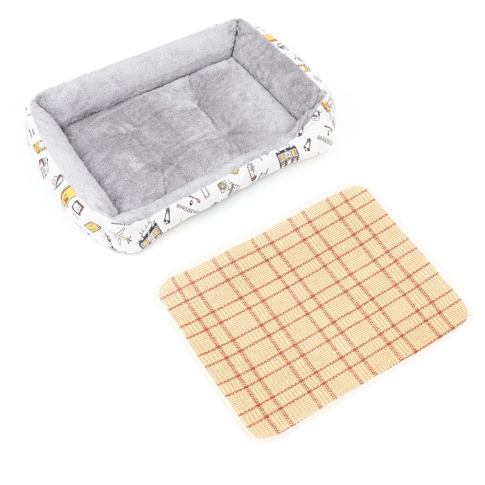 Лежанка для животных, двухсторонняя подушка, 60 х 45 х 15 см,  серо-белая Лежанка для животных, двухсторонняя подушка, 60 х 45 х 15 см,  серо-белая