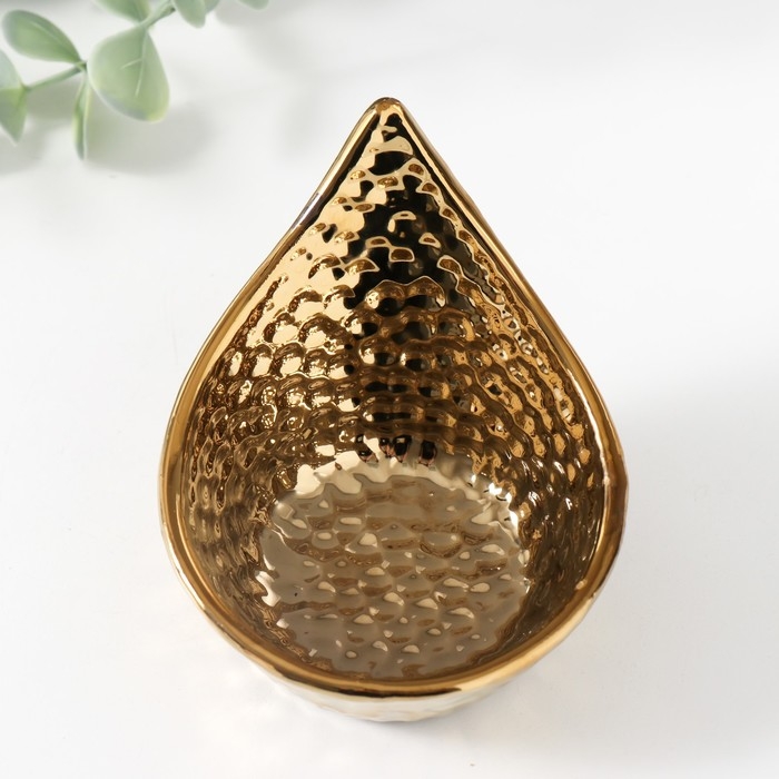 Подсвечник керамика на 1 свечу  Подсвечник керамика на 1 свечу "Капля" d=5 см золото 11х9х8 см