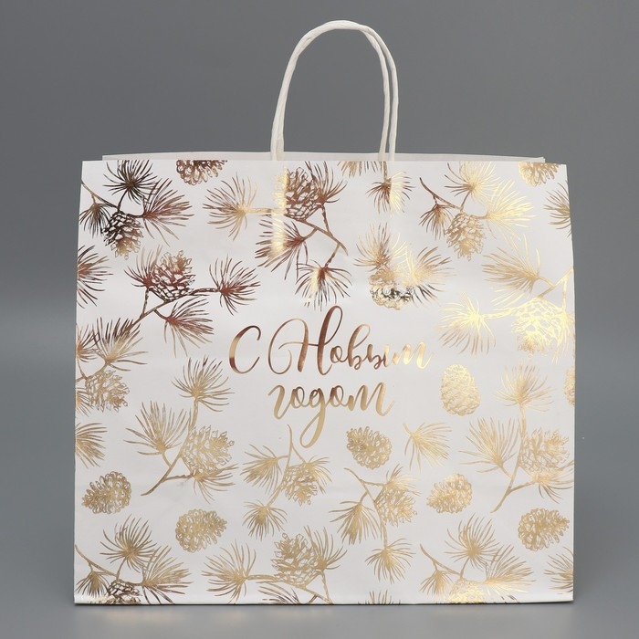 Пакет подарочный новогодний крафтовый Gold, 32 х 28 х 15 см, Новый год Пакет подарочный новогодний крафтовый Gold, 32 х 28 х 15 см, Новый год