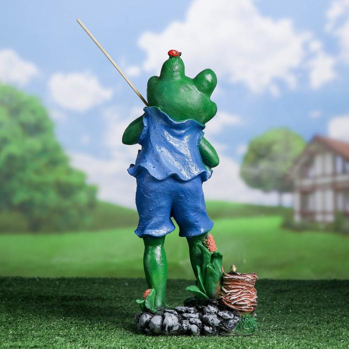 Садовая фигура  Садовая фигура "Лягушонок рыбак" 12х18х40см