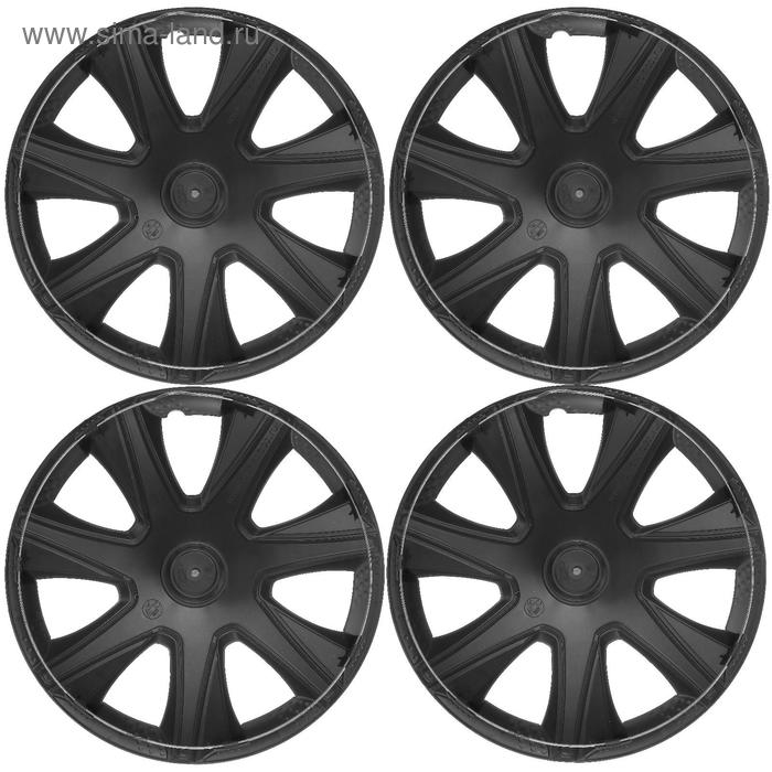 Колпаки колесные R16 "ДЖОЙ ",серебристо-черный, карбон, набор 4 шт