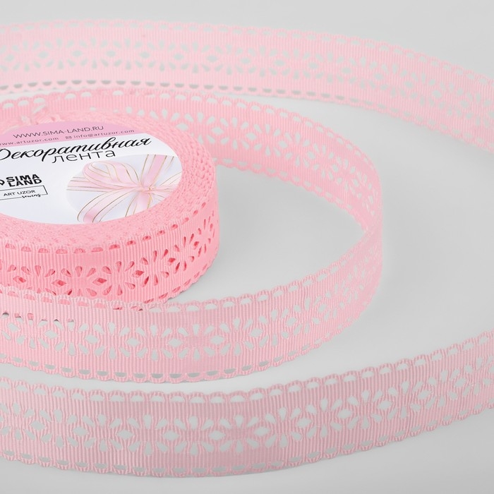 Лента декоративная, репсовая «Ажурные цветы», 25 мм × 9,1 ± 0,5 м, цвет розовый Лента декоративная, репсовая «Ажурные цветы», 25 мм × 9,1 ± 0,5 м, цвет розовый