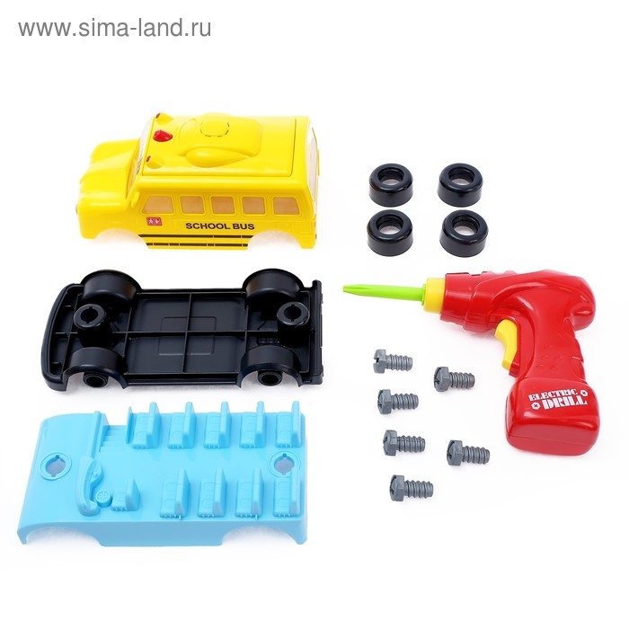 Конструктор винтовой «Автобус» с электрическим шуруповёртом, 18 деталей Конструктор винтовой «Автобус» с электрическим шуруповёртом, 18 деталей
