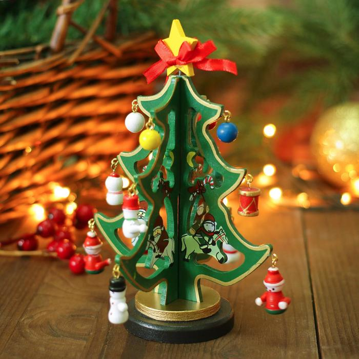 Сувенир новогодний  Сувенир новогодний "Елка на подставке", с золотым контуром, 17 см, МИКС