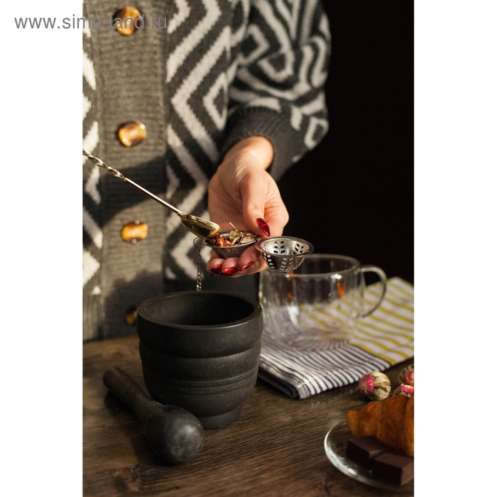 Ситечко для чая Доляна «Ёлочка», d=4,5 см, на цепочке, цвет серебристый Ситечко для чая Доляна «Ёлочка», d=4,5 см, на цепочке, цвет серебристый