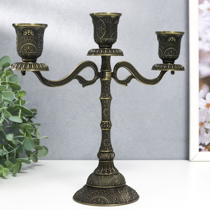 Подсвечник металл на 3 свечи "Раджа" бронза 22,5х8х24 см