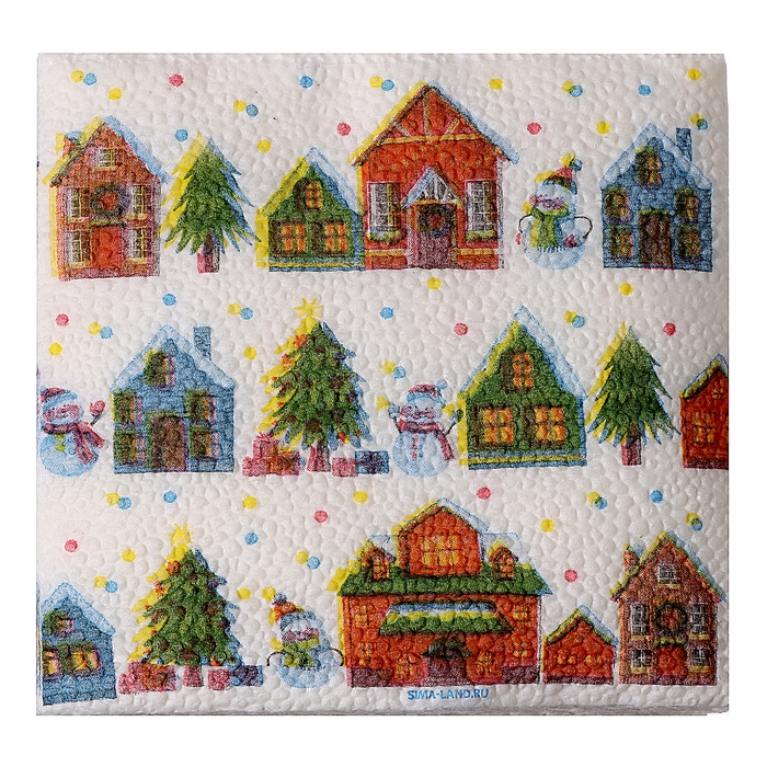 Салфетки новогодние бумажные &laquo;С Новым годом: домики&raquo;, однослойные, 24х24 см, 20 шт.