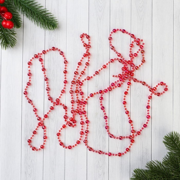 Бусы на ёлку 2,7 м d-7 мм Бусы на ёлку 2,7 м d-7 мм "Льдинка" гранёные бусины, красный
