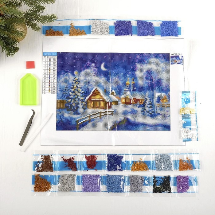 Новогодняя алмазная мозаика с полным заполнением на холсте «Новый год. Рождественская ночь», 22 х 32 см Новогодняя алмазная мозаика с полным заполнением на холсте «Новый год. Рождественская ночь», 22 х 32 см
