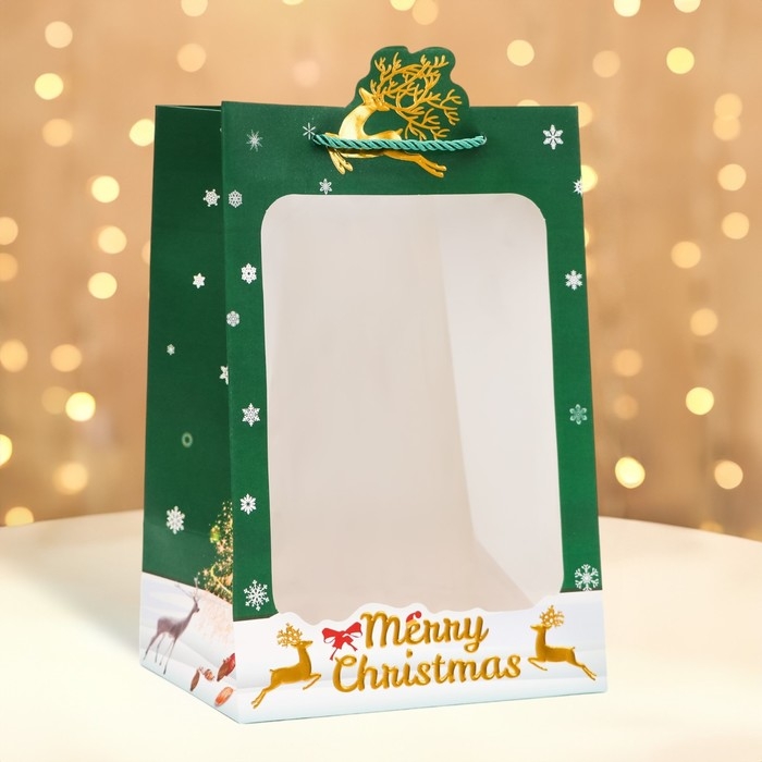 Пакет подарочный новогодний с окном Пакет подарочный новогодний с окном "Новый год", тиснение, 30 х 20 х 16 см.