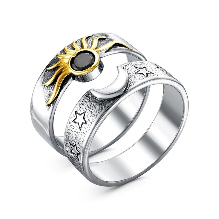 Кольцо «День-Ночь» посеребрение с выборочным золочением, 16,5 размер