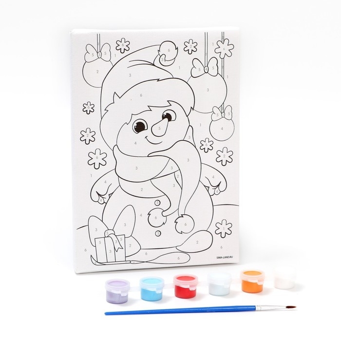 Картина по номерам на холсте с подрамником на новый год «Снеговичок с подарком», 15 х 21 см Картина по номерам на холсте с подрамником на новый год «Снеговичок с подарком», 15 х 21 см