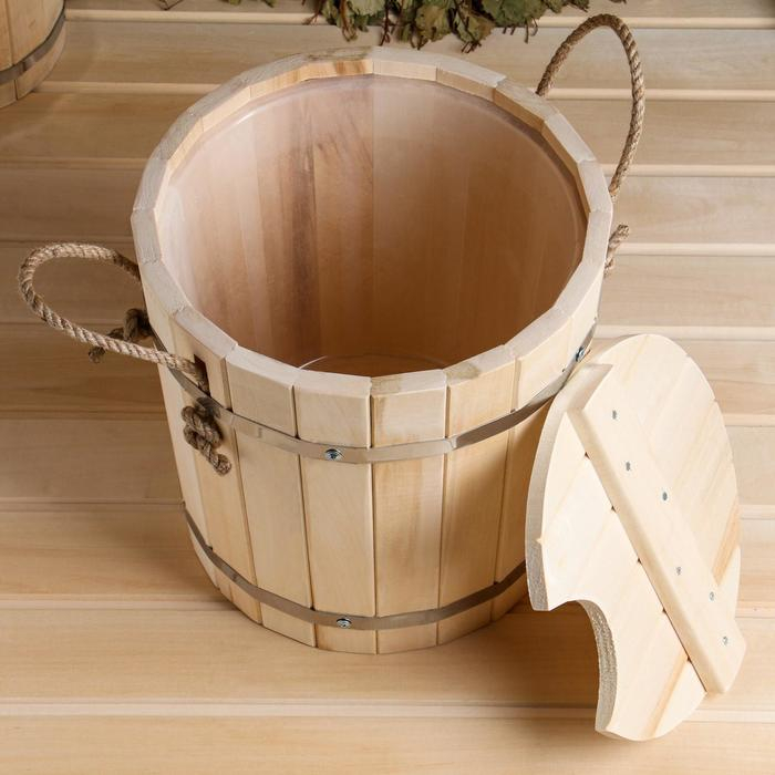 Запарник-ведро из липы, 13 л, пластиковая вставка, с крышкой,  Запарник-ведро из липы, 13 л, пластиковая вставка, с крышкой, "Добропаровъ"