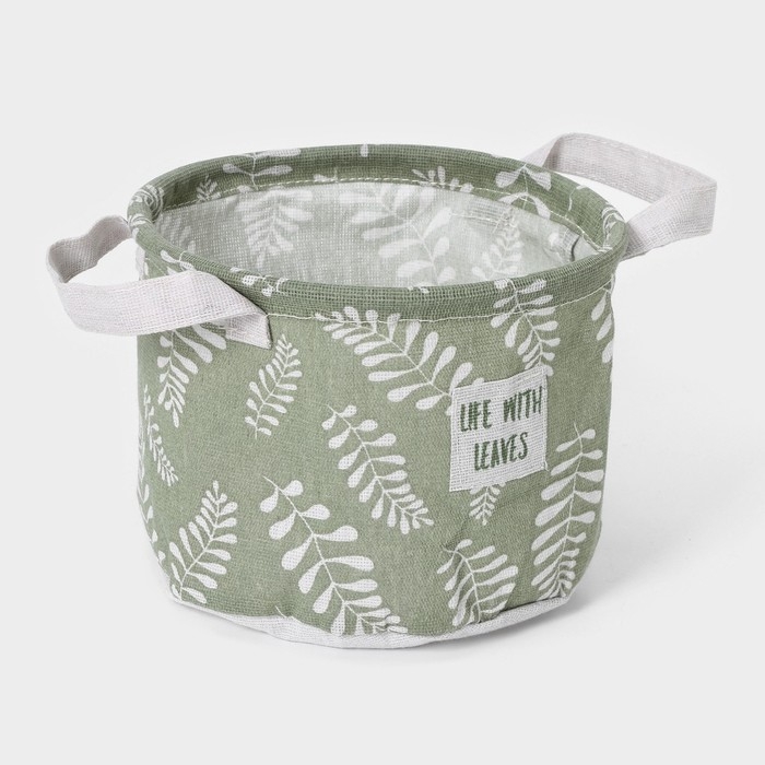 Корзинка для мелочей с ручками Доляна Leaves, 20×20×15 см, круглая, цвет зелёный Корзинка для мелочей с ручками Доляна Leaves, 20×20×15 см, круглая, цвет зелёный