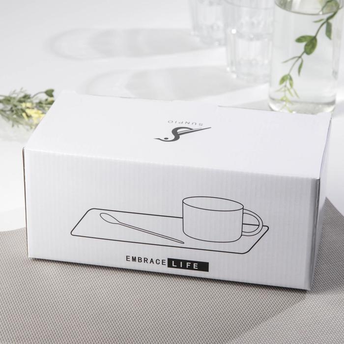 Чайная пара керамическая «Вселенная», чашка 280 мл, блюдце 24,5×12×7,5 см, ложка, цвет чёрный Чайная пара керамическая «Вселенная», чашка 280 мл, блюдце 24,5×12×7,5 см, ложка, цвет чёрный