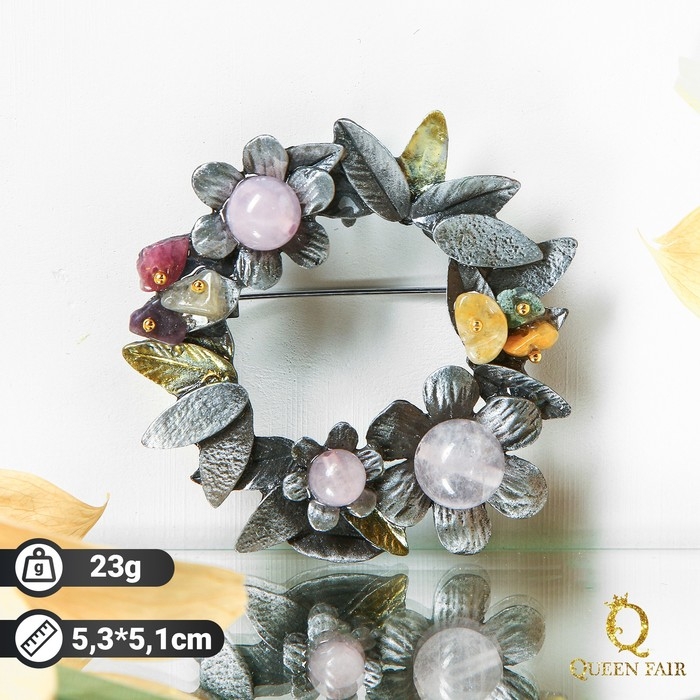 Брошь «Самоцвет» венок, цветная в чернёном серебре Брошь «Самоцвет» венок, цветная в чернёном серебре