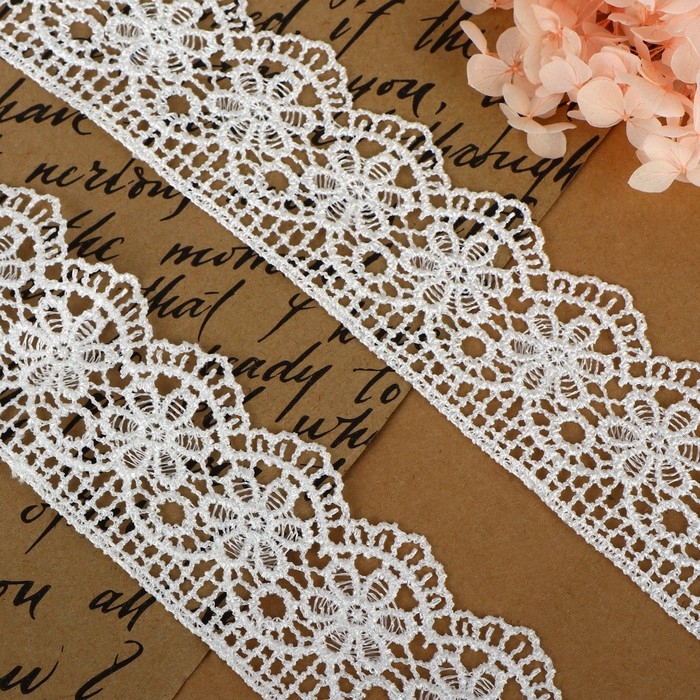 Кружево гипюровое, 45 мм × 6,8 ± 0,5 м, цвет белый