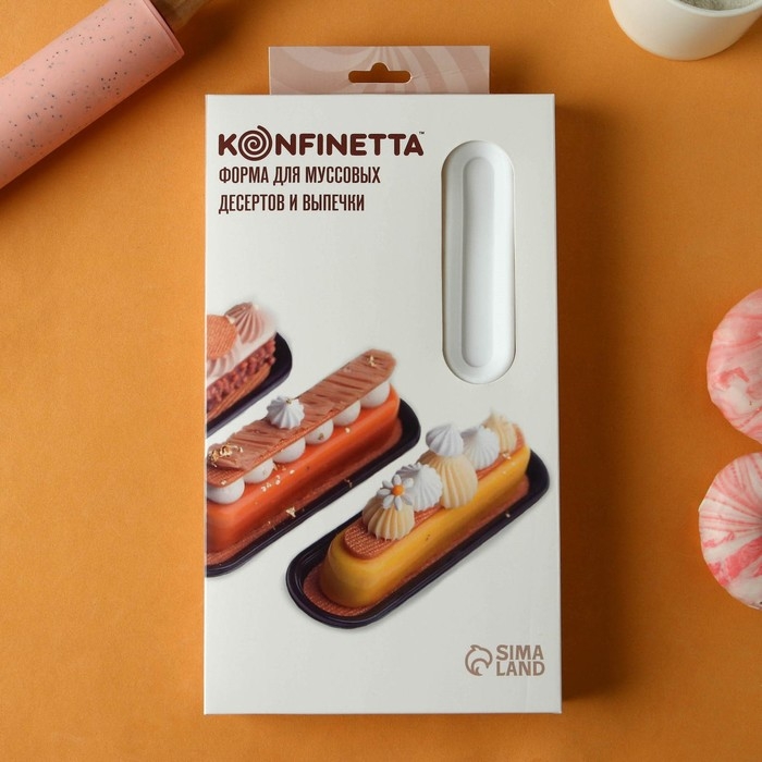 Форма для муссовых десертов и выпечки KONFINETTA «Венеция», силикон, 29,5×17×3 см, 6 ячеек, цвет белый Форма для муссовых десертов и выпечки KONFINETTA «Венеция», силикон, 29,5×17×3 см, 6 ячеек, цвет белый