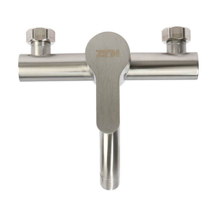 Смеситель для ванны ZEIN Z3489, изогнутый излив, душевой набор, нержавеющая сталь, сатин Смеситель для ванны ZEIN Z3489, изогнутый излив, душевой набор, нержавеющая сталь, сатин