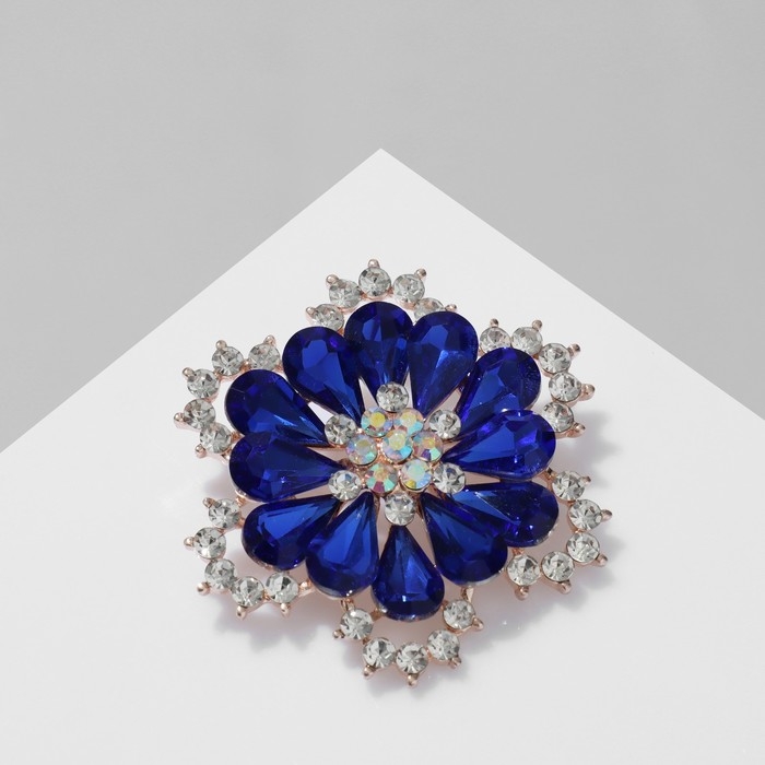 Брошь «Цветок», цвет радужно-синий в розовом золоте Брошь «Цветок», цвет радужно-синий в розовом золоте