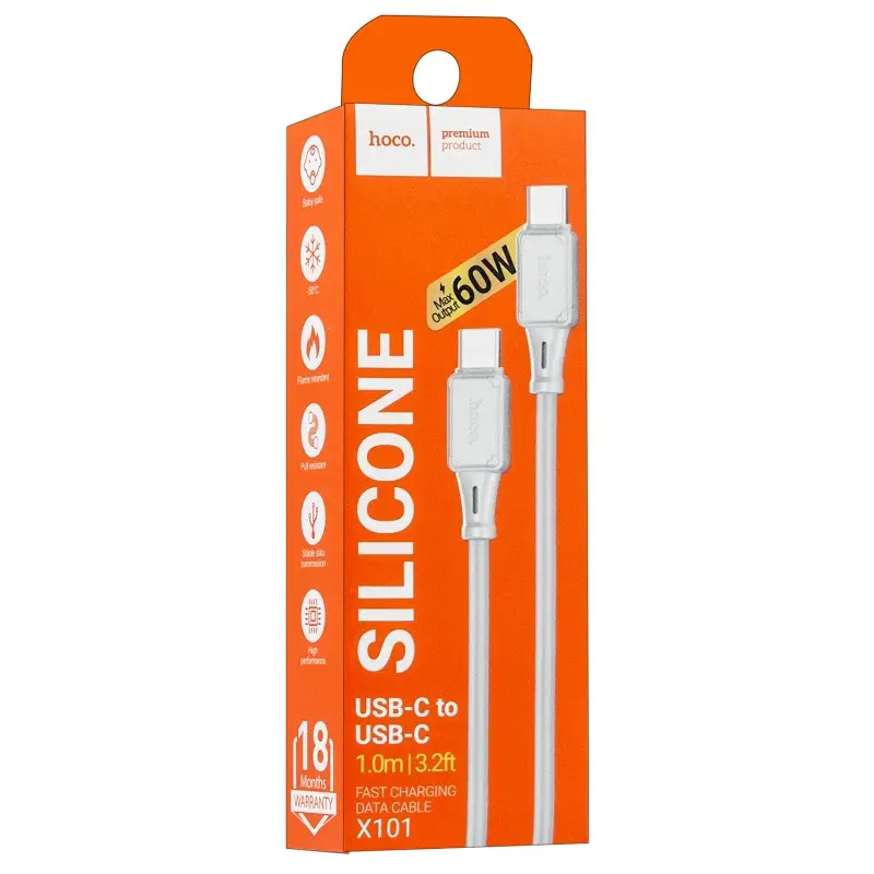 Кабель Type-C на Type-C 1M 3A 60W X101 HOCO серый