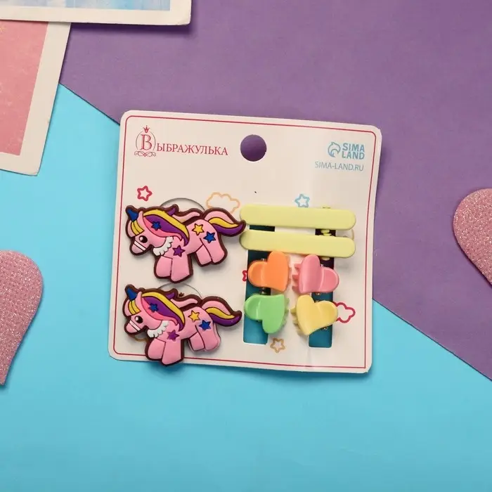 Набор для волос Набор для волос "Крошечка" (4 зажима,4 крабика) единорожка сердце, яркий