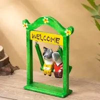 Сувенир интерьерный "Кошечки на качелях" 15х7х25 см, дерево, цв. зелёный