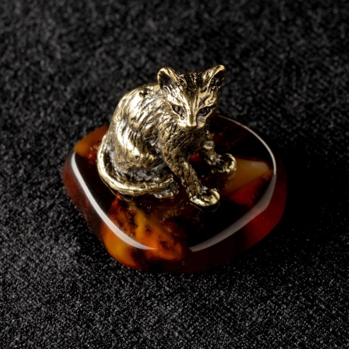 Сувенир Сувенир "Кошка", латунь, янтарь