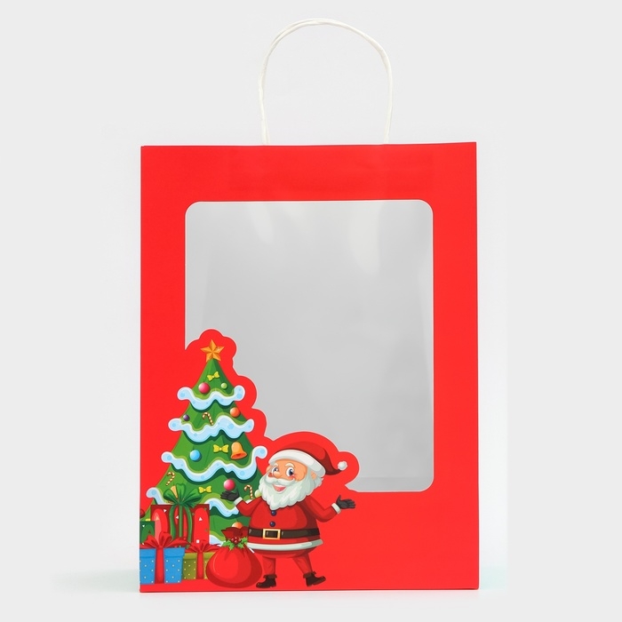 Пакет подарочный новогодний с окном Пакет подарочный новогодний с окном "Дед Мороз" 26 х 35 х 16 см.