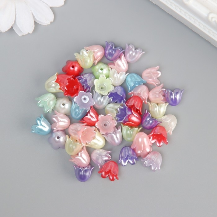 Бусины для творчества пластик Бусины для творчества пластик "Тюльпанчики" цветной перламутр набор 50 шт 1,1х1,1х0,9 см