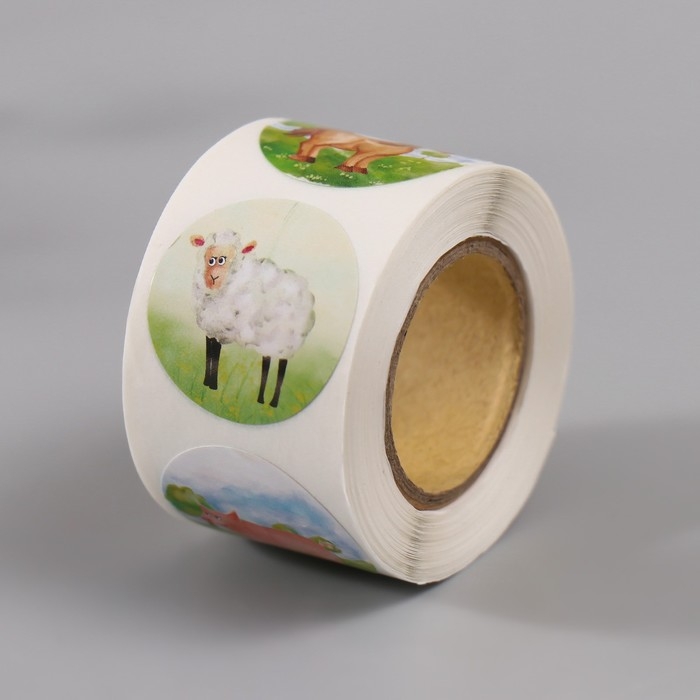 Наклейка бумага Наклейка бумага "Животные в деревне" d=2,5 см 252 шт в рулоне