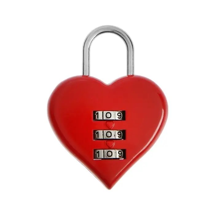 Замок навесной кодовый ТУНДРА &laquo;Сердце&raquo;, красный