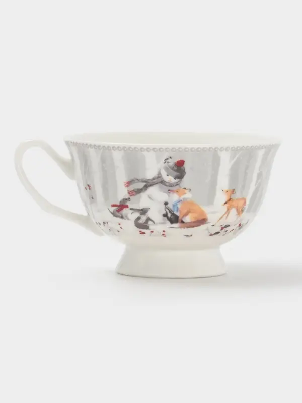 Чайная пара новогодняя «Снежные забавы», 2 предмета: чашка 180 мл, блюдце d=15 см, керамика, подарочная упаковка, белая Чайная пара новогодняя «Снежные забавы», 2 предмета: чашка 180 мл, блюдце d=15 см, керамика, подарочная упаковка, белая