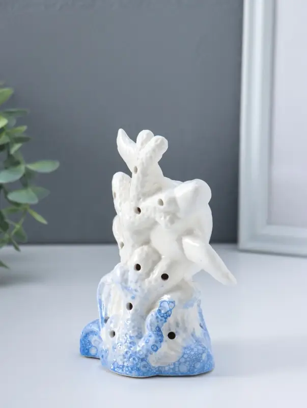 Сувенир керамика свет "Черепаха в кораллах" бело-синий 8х11,5х14 см