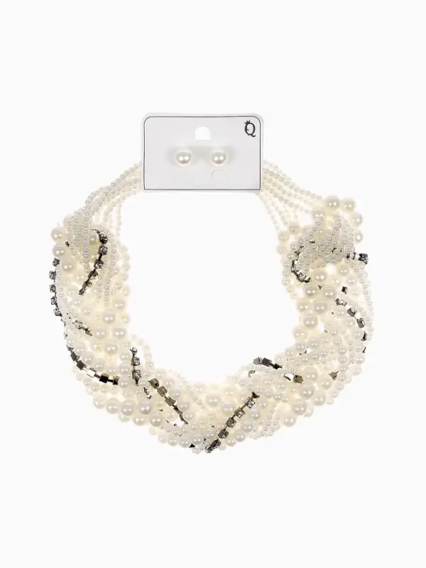 Набор 2 предмета: серьги, бусы &laquo;Жемчужный со стразами&raquo;, белый, 40 см