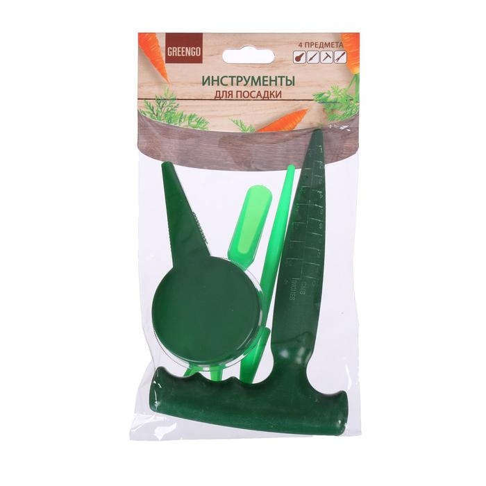 Набор, 4 предмета: конус - 2 шт., сеялка, пикировщик, пластик, Greengo Набор, 4 предмета: конус - 2 шт., сеялка, пикировщик, пластик, Greengo