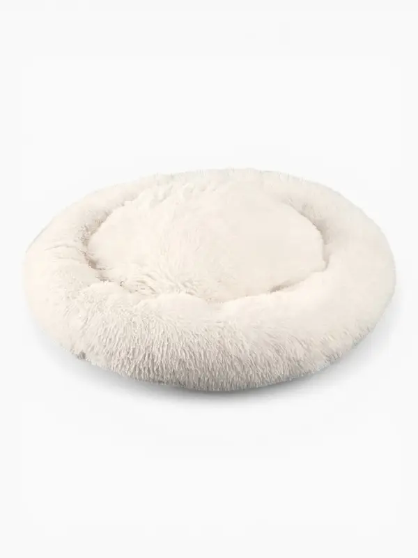 Лежанка для собак и кошек, длинный мех, 80&times;80&times;25 см, молочная