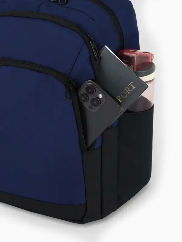 Рюкзак, 27*14*38,5 см, 2 отд 3н/карм, Комби, Водонепрон. дно, синий/черн