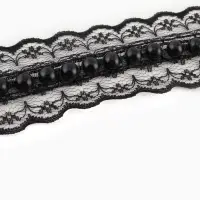 Рюш кружевной, с бусинами, 40 мм, 4.5&plusmn;0.5 м, чёрный